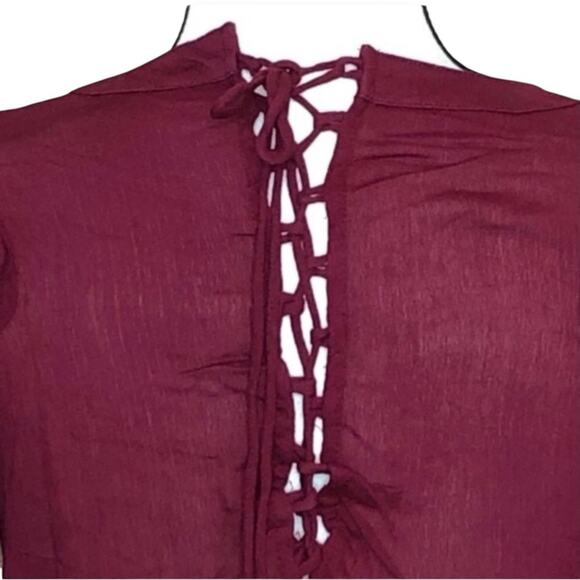 Haute Rouge Flutter Sleeve Lace Up Cropped Peasant Blouse NWT Size Medium - Picture 9 of 11
